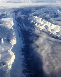 Aerial view of snowcapped mountains against sky