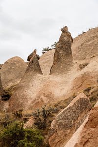 Low angle view of rock formations against sky