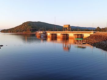 Scenic view of lake against clear sky
