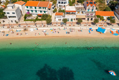 Aerial view of igrane town, the adriatic sea, croatia