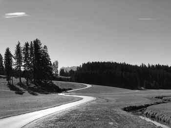 Road amidst trees against clear sky