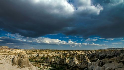 Scenic view of mountains against cloudy sky