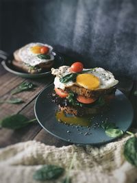 High angle view of breakfast on table