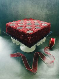 Close-up of heart shape cake on table