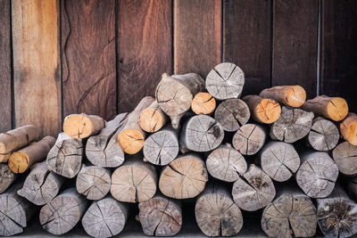 Stack of logs in forest
