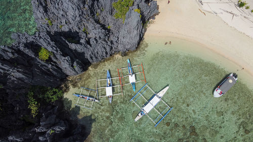 High angle view of rocks on shore