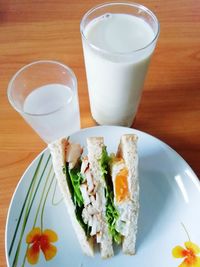 High angle view of breakfast on table