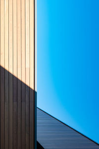 Low angle view of building against clear blue sky