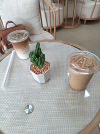 High angle view of coffee on table