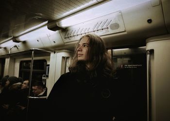 Portrait of woman in train
