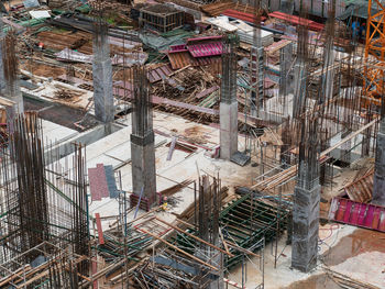 High angle view of construction site in abandoned building
