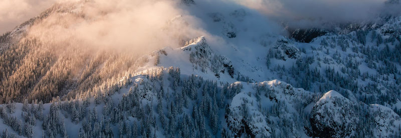 Panoramic view of snowcapped mountains against sky