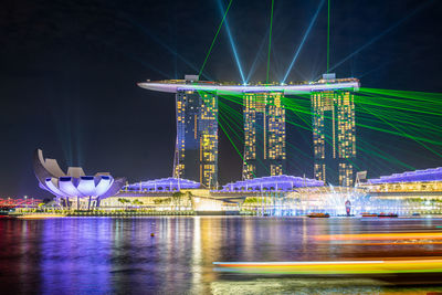 Night view with light attractions of marina bay, singapore