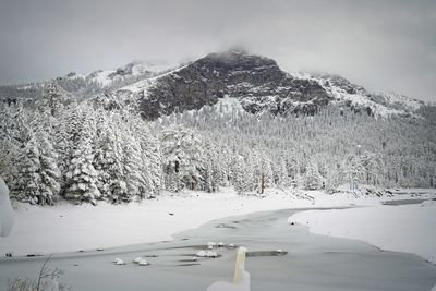 Scenic view of snow covered mountain against sky