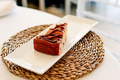 Close-up of dessert in plate on table