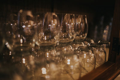 Close-up of glasses on table at restaurant