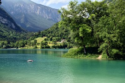 Scenic view of boat on lake