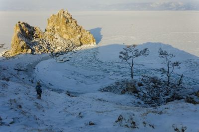 Scenic view of snowcapped mountains during winter