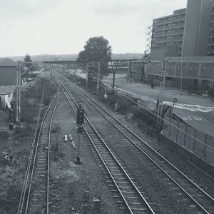 Railroad tracks in city