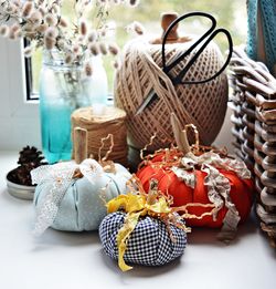 Close-up of ice cream in basket on table