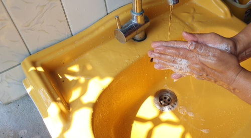 High angle view of person preparing food