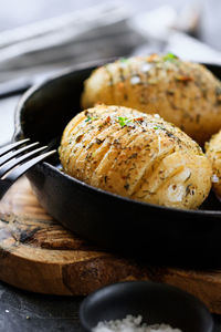 Close-up of bread in plate on table