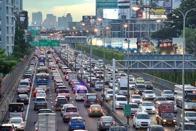 High angle view of traffic on city street