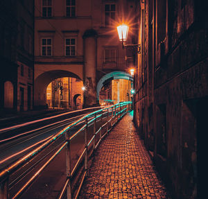 High angle view of light trails on street at night