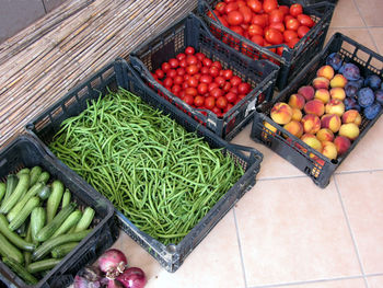 High angle view of vegetables in container