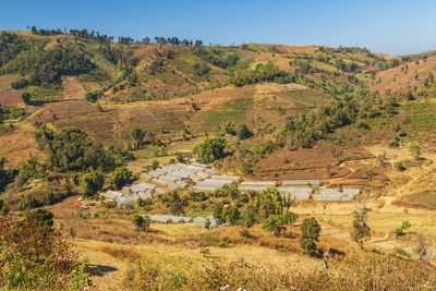 Greenhouses and agricultural plots in the valleys, mae tho national park, chiang mai, thailand