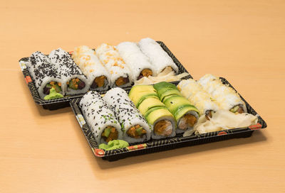 High angle view of sushi in plate