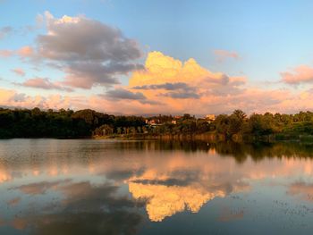 Scenic view of lake against sky during sunset