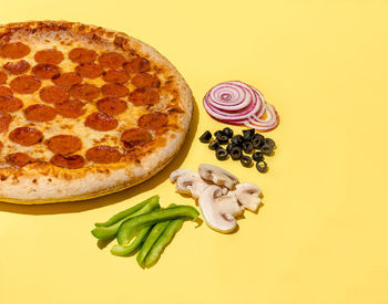 Directly above shot of pizza on table