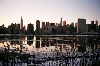 City skyline with river in background