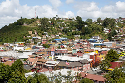 Residential district against sky