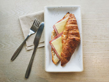 High angle view of breakfast on table