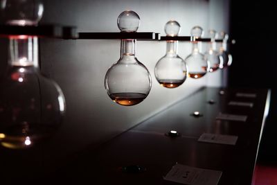 Close-up of wine bottles