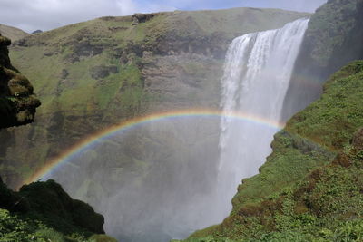 Scenic view of waterfall against sky