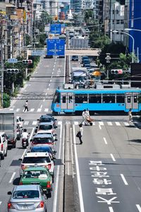 High angle view of traffic on city street