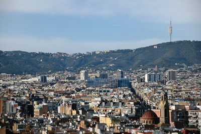 High angle view of buildings in city