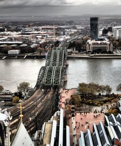 High angle view of bridge over river in city