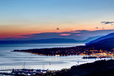 Scenic view over cres island in the adriatic sea at sunset