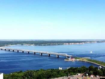 View of bridge over sea against blue sky