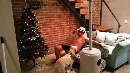 People on christmas tree