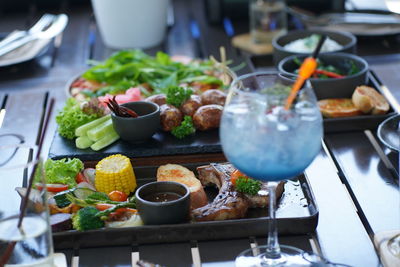 Close-up of breakfast served on table