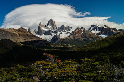 Panoramic view of landscape and mountains against sky