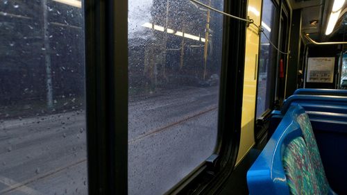 Train seen through window