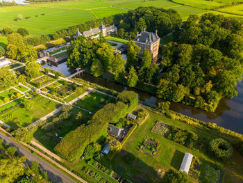 High angle view of buildings in city