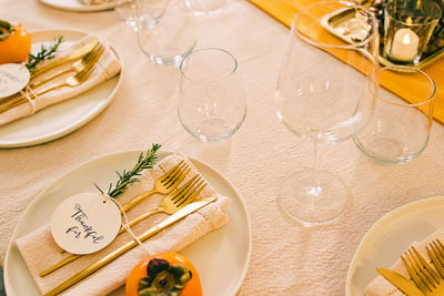 High angle view of food on table