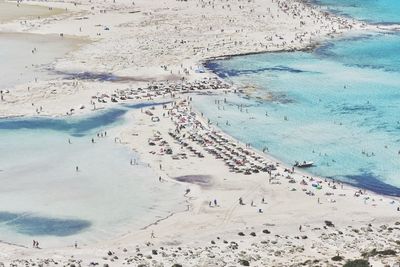 Balos beach and lagoon view on crete island in greece top view